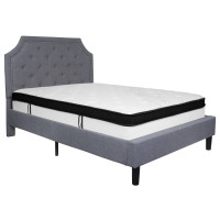 Flash Furniture SL-BMF-10-GG Brighton Full Size Tufted Upholstered Platform Bed in Light Gray Fabric with Memory Foam Mattress